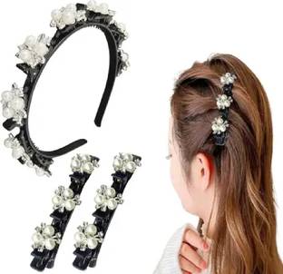 Myra Collection Hairpin Headband With Pearl Flower Alligator Clips Hair Band