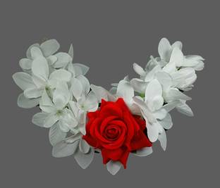PSM White Orchid with Red Rose Gajra 01 Braid Extension