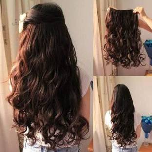 D-DIVINE Stylish Dark Brown Women's Synthetic Curly Hair Extension, Bridal Hair Extension Hair Clip