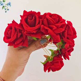asfly Rose Flower Juda Pin Artificial Red Rose Flower Hair Clip Hair Pin