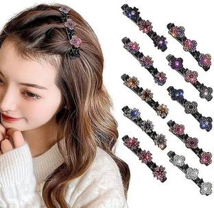 wed 4PC Sparkling Crystal Stone Braided Hair Clips for Women Hair Clip