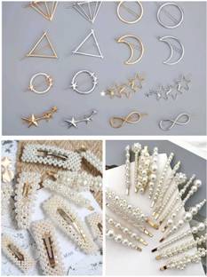 Snowpearl Hair Clip Golden – Silver, Pearl Hair Clip, Pearl Hair Pin - Combo Hair Pin