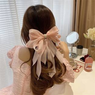 Rubela ink Shimmer Organza Large Big Bow with Pearls Hair Barrette Clip Hair Pin