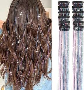 D-DIVINE 2Pcs Clip in  Tinsel, 24 Inch Glitter Tinsel  Extensions (Colorful) Hair Extension