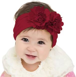 SYGA Baby Girls Nylon Headband Hair Accessories 0-3 Years (Double Flower Wine Red) Head Band