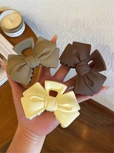 Zennie 3pcs Matte Bow Korean Brown Set Clip For Women and Girls Hair Claw