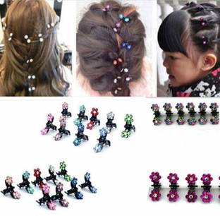 SUKUN Mini Crystal Flower Hair Claw Clamp for Women's & Girls Bridal 12 Psc Hair Claw