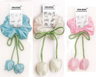 VRAJDRA TULIP SCRUNCHIE , PACK OF 3 (WHITE PURPLE SKYBLUE ) Rubber Band