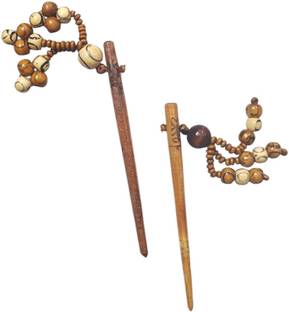 Sparkling Dazzle 2Pcs Handcrafted Wooden Beads Tassel Juda Pin/Latkan Juda Stick for Women Bun Stick