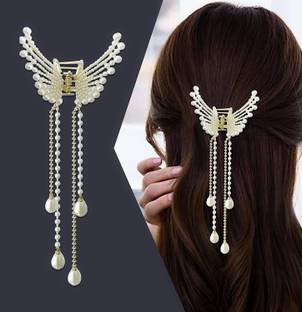 Trendy Club Pearl Butterfly Metal Clutcher Clips for Women Pack of 1 Hair Claw