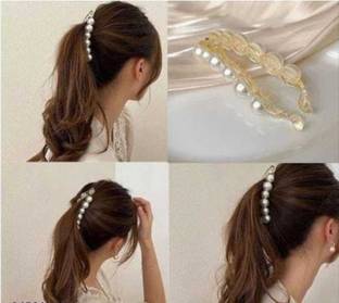 Dumdar Sale White Pearl Motii Banana Hair Clip For Girls & Womens Banana Clip