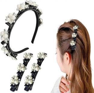 Lykaa Bangs style pin Head With Pearl Flower Alligator Clips - Pack of 3 Hair Band