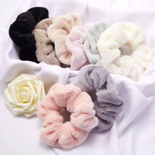 Sparkling Dazzle 8 Pcs Warm Soft Rabbit Plush Fluffy Fur Elastic Hair Scrunchies(Random) Rubber Band