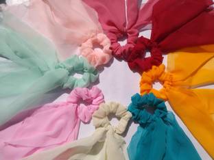 RimR Georgette Scarf Scrunchies Pack of 8 Rubber Band