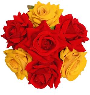MAGARICH Rose Flower Juda Bun Gajra Red & Yellow-1 PCS Bun