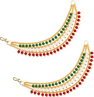 Oasistore Hair chain/Ear chain(Kan chain) with Red,White,Green Beads, 3 Layer,pair (2pcs) Hair Chain