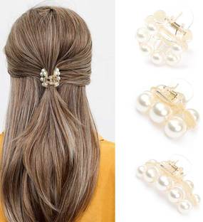 Blubby 3 Pack White Combo Hair Claw Clips Clutcher for Women Girls Hair Claw