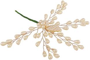 Mode Mania Silver Plated Leaf White Pearl Studded Foldable Hair Accessory_C Head Band