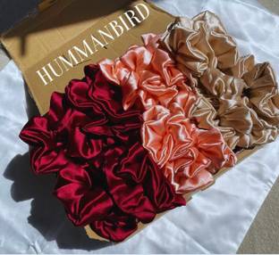 hummanbird Satin Silk Scrunchies Hair Tie Rubber Bands Combo Pastel Colours Pack of 6 Rubber Band