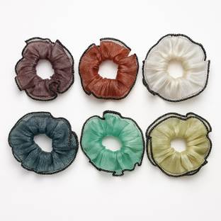 TressAura Organza Scrunchie Set (Pack of 6 Multicolour Hair Ties) Rubber Band