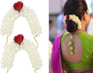 SKSK gajra white artificial flower hair chain PACK- 2 Hair Accessory Set