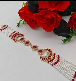 NIKYANKA rajputi jewellery golden pink kundan mathapatti shishful Hair Chain