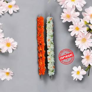 snehatrends 2PC White & Orange Jasmine Flower Fabric Gajra 10inch for Stunning Hairstyles Hair Band