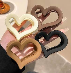 Zennie 4pcs Heart Shape Hair Claw Clip Brown Set Hair Clutchers For Women & Girls Hair Claw