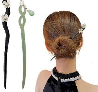 Lykaa Wooden Resin Juda Pin Hair Sticks for Buns, Hair Accessories for Women - 2 Pcs Hair Pin