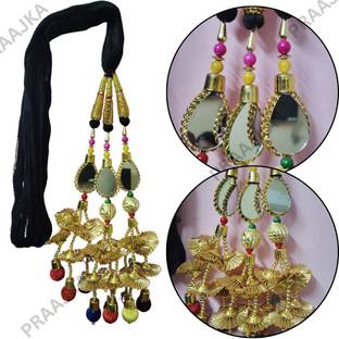 PRAAJKA Women Multicolored Mirror Zari Handmade Punjabi Choti Paranda Braid Extension Braid Extension