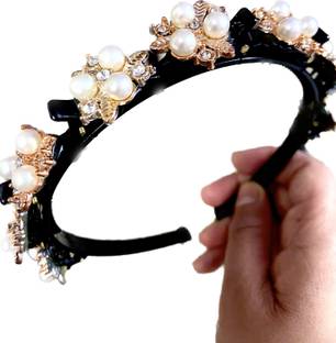 RJHA Braided double layer plait plastic headband flower alligator clips (pack of 1) Head Band