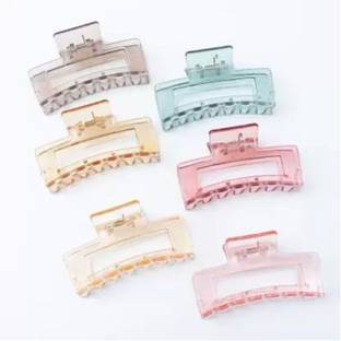DN Creation Set of 6 Random Color Rectangle Non-Slip Jumbo Hair Claw Matte Solid Color Hair Claw