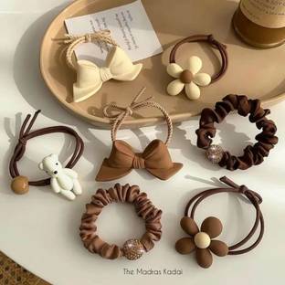 HONEY ACCESSORIES 7Pcs Flower style Hair band Elastic hair Bands Cute Ponytail for girls women Rubber Band