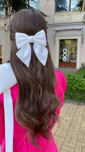 Gleba Korean Stylish 1 Pcs Large White Satin Bows Ribbon Hair Clips Hair Clip