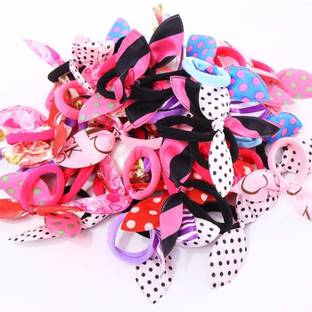 ALIZA Girl's Rabbit Ear Hair Tie Rubber Bands Style Ponytail Holder -24 Pieces Hair Band