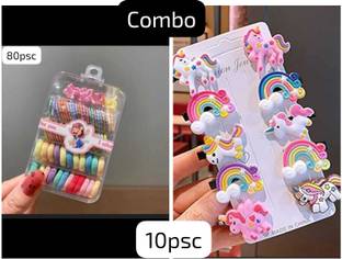 KVY COLLECTION Baby girl hair accessories combo(90psc)Hair clips,mini rubber band (1boxset) Rubber Band