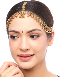 YELLOW CHIMES Head Chain For Women Gold Toned Multicolored Pearl Hanging Bridal Hair Chain