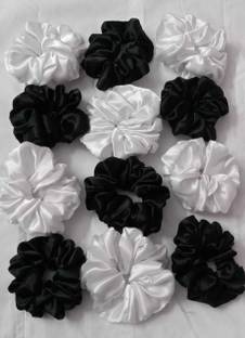Lalwani and Co Black and White Scruchies (Set of 12) Rubber Band