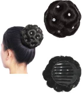 SAMYAK Studded Hair Bun Juda with Attached Clip Floral Wedding 1 Min Hairstyle Bun