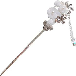 SYGA Ancient Style Pearl Metal Hair Stick For Women Girls-White Flower Bun Stick