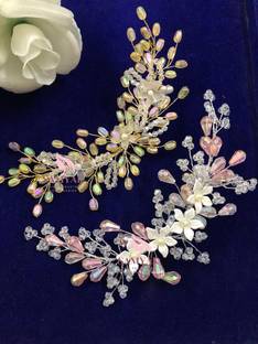 SAMYAK Combo of 2 Wedding Hair Pins Tiara Accessories Handmade Headdress Brooch Hair Pin