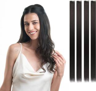 Kidzoo 4pc CLIP IN STRAIGHT HAIR EXTENSIONS 20inch BLACK Hair Strips, Artificial Hair Braid Extension