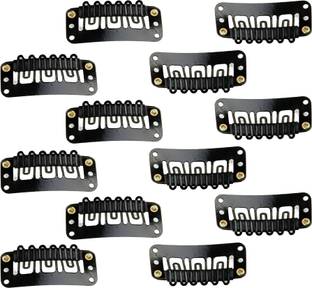 A H S Hair Extension U Shape Snap Clips for Weft Wigs & Hair Extensions Black Set_ 12 Hair Clip