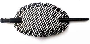 S Mark Smark Classic Checked Oval Bun Cover Pin Thru Hair Barrette Clip with Stick Pack Of 2 Bun Clip