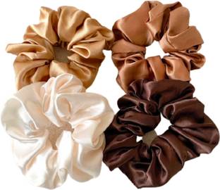 hummanbird Brown Hair Tie Pure Silk Scrunchies hair Elastic Rubber Bands Pack of 4 Rubber Band