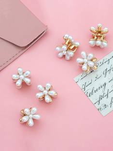 YELLOW CHIMES Hair Clips For Women Gold Tone Small Size Pearl Beads Flower Shaped Hair Clips Hair Clip