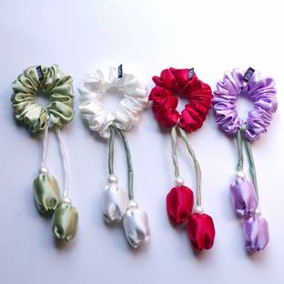 fyBi luxury satin Tulip pearl scrunchies Rubber Band