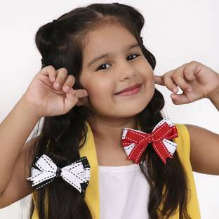 Arendelle Grosgrain Ribbon Elastic Hair Ties with Bow In Red & Black For Girls Rubber Band
