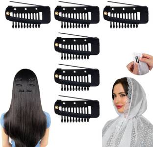 HONEY ACCESSORIES 6Pcs Chunni Dupatta Clips with Safety Pin, 10-Teeth Strong Chunni Grip Hair Clip Hair Pin