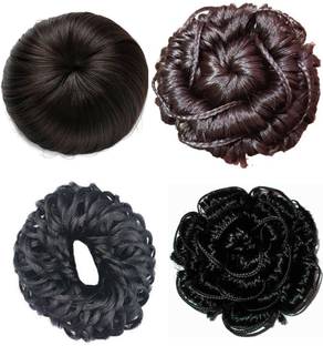 Girdhari Lal Pack of Two Black and Two Brown Fantastic & Stylish Black Hair Curly Mindi Juda and Black Hair Band Juda with Stylish Black Bun and Black Mindi Juda Women and Girls Hair Juda Bun